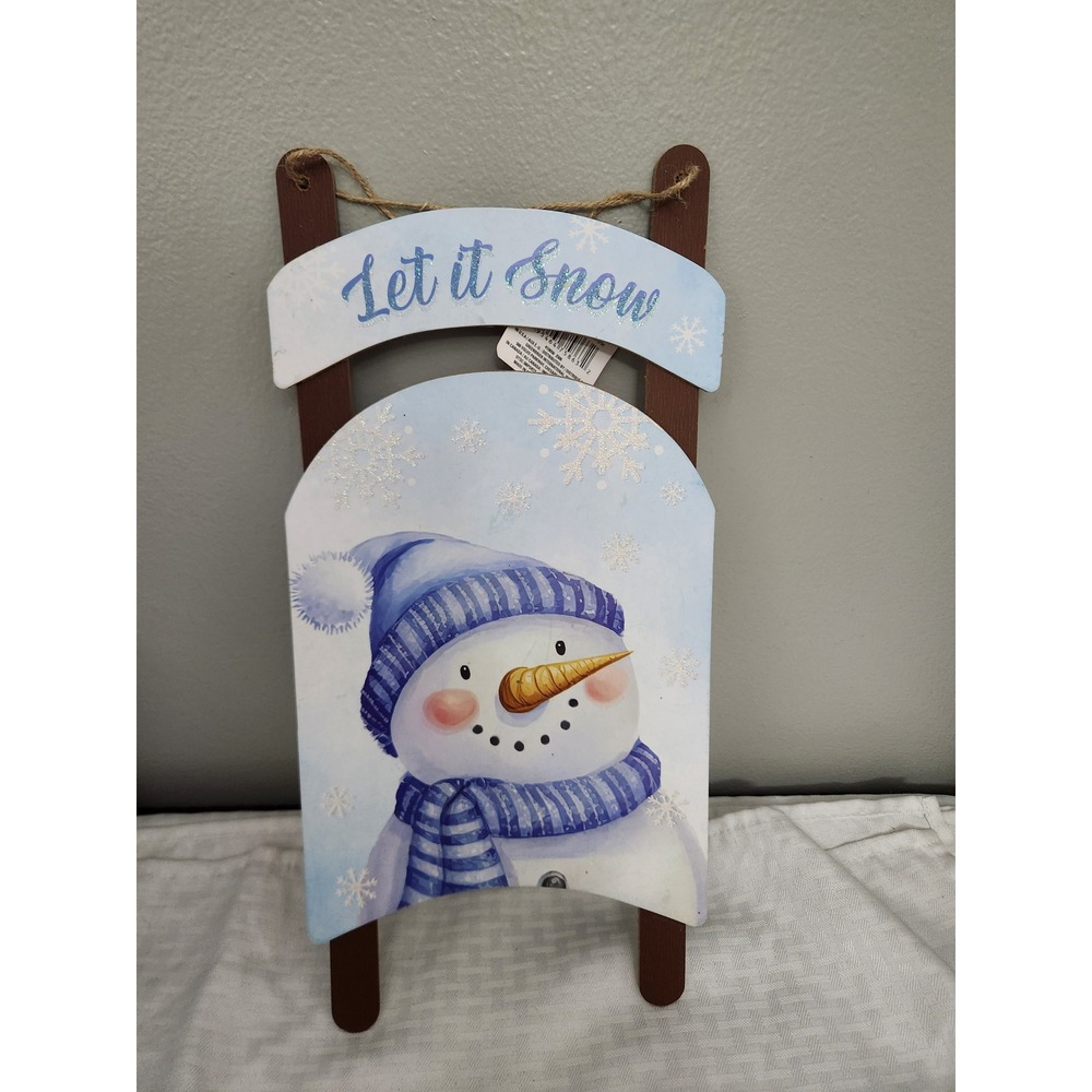 Greenbrier Christmas Snowman Wooden Sled Wall Decor Let It Snow Winter Sign